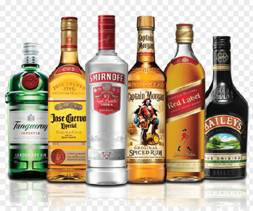 Alcohol Bottles PNG Bottles, six assorted-brand liquor bottles clipart PNG
