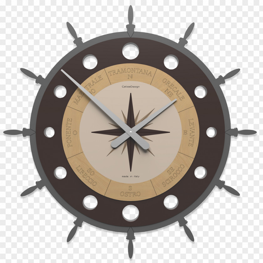 Compass Mantel Clock Antique Wood Ship's Wheel PNG