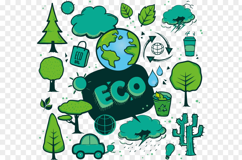 Vector Environmental Green Earth Elements Leaf Text Cartoon Clip Art PNG