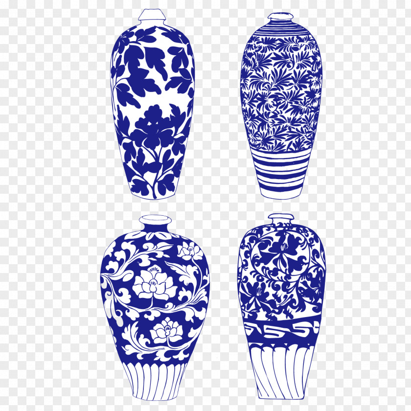 Mount Flower Porcelain Vase Blue And White Pottery PNG