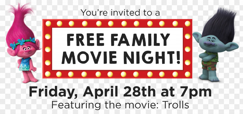 Movie Night Party! Family Film Trolls Logo PNG
