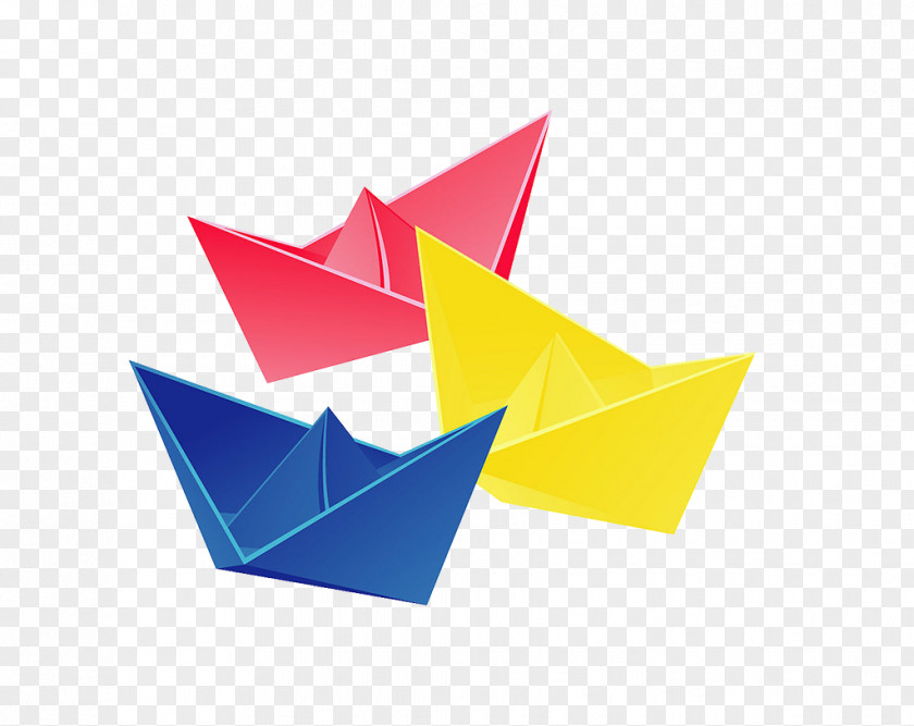 Red, Yellow, Blue Paper Boat Elements Origami Yellow PNG