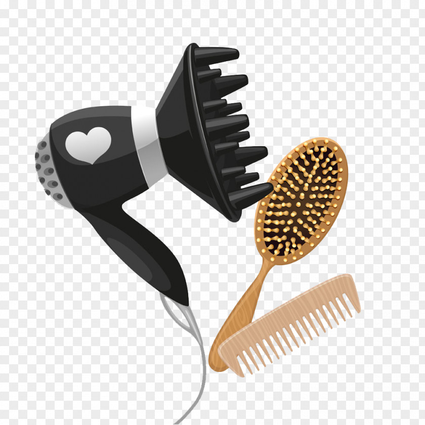 Hairdressing Supplies Comb Hair Dryer Diffuser Illustration PNG