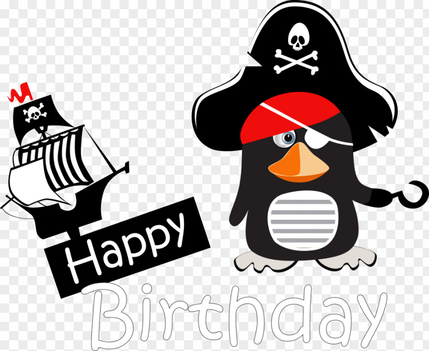 Vector Pirate Penguin Greeting Card Happy Birthday To You Illustration PNG