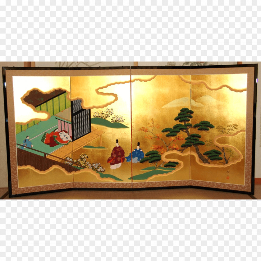 Japan Folding Screen Kinbyōbu And Ginbyōbu Painting PNG