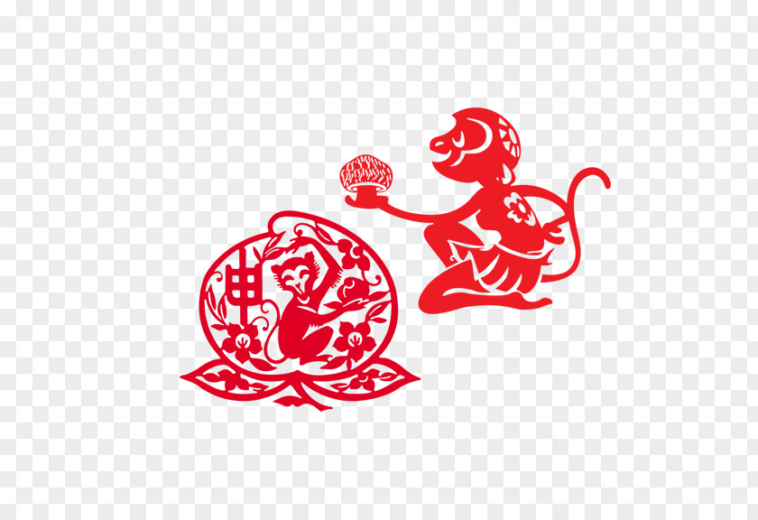 Paper-cut Monkeys Monkey Chinese New Year Zodiac Bainian Papercutting PNG