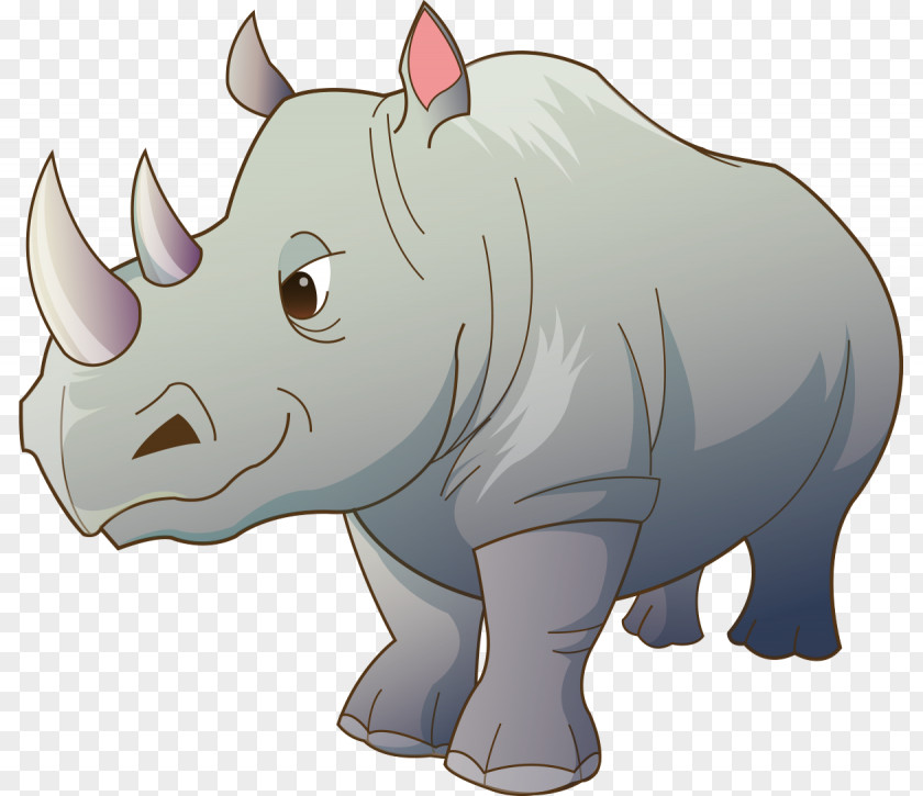 Bulky Hand-painted Cartoon Rhino Rhinoceros Clip Art PNG