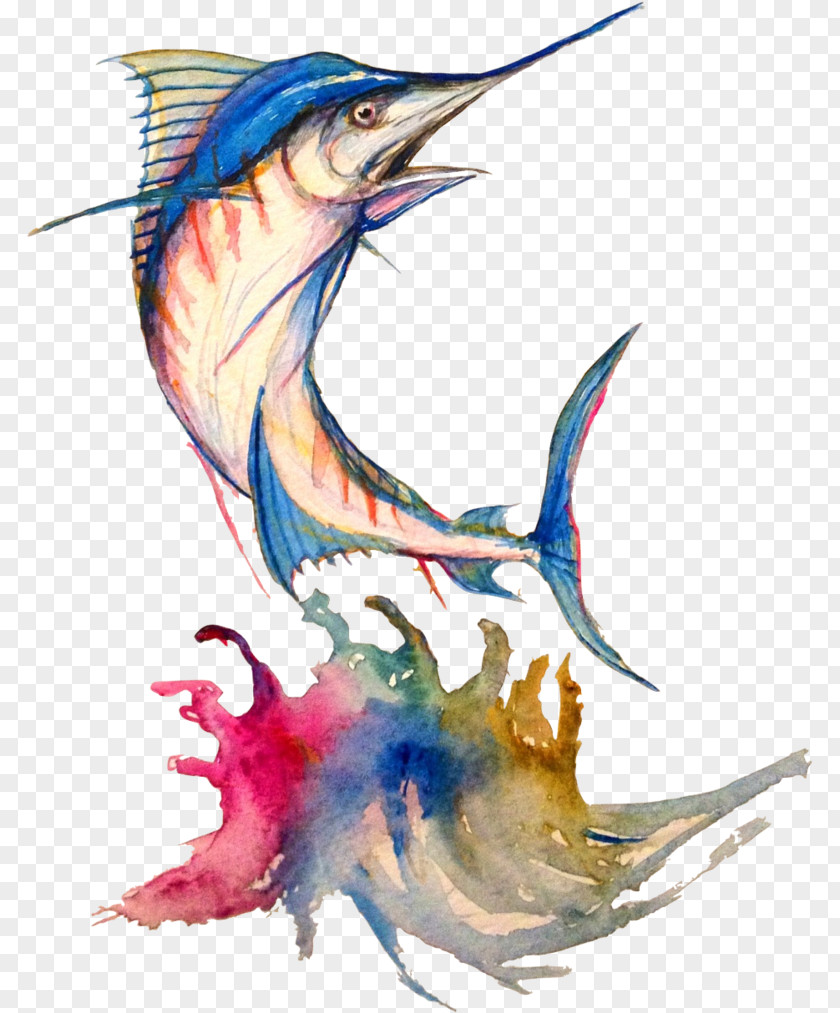 Watercolour Animals Art Watercolor Painting Drawing Atlantic Blue Marlin PNG