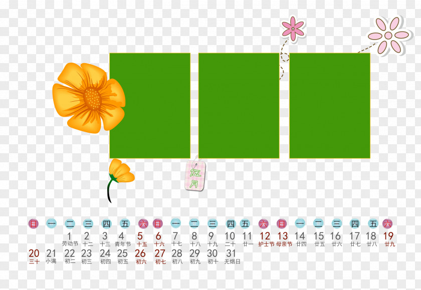 Cartoon Calendar Graphic Design Green Pattern PNG