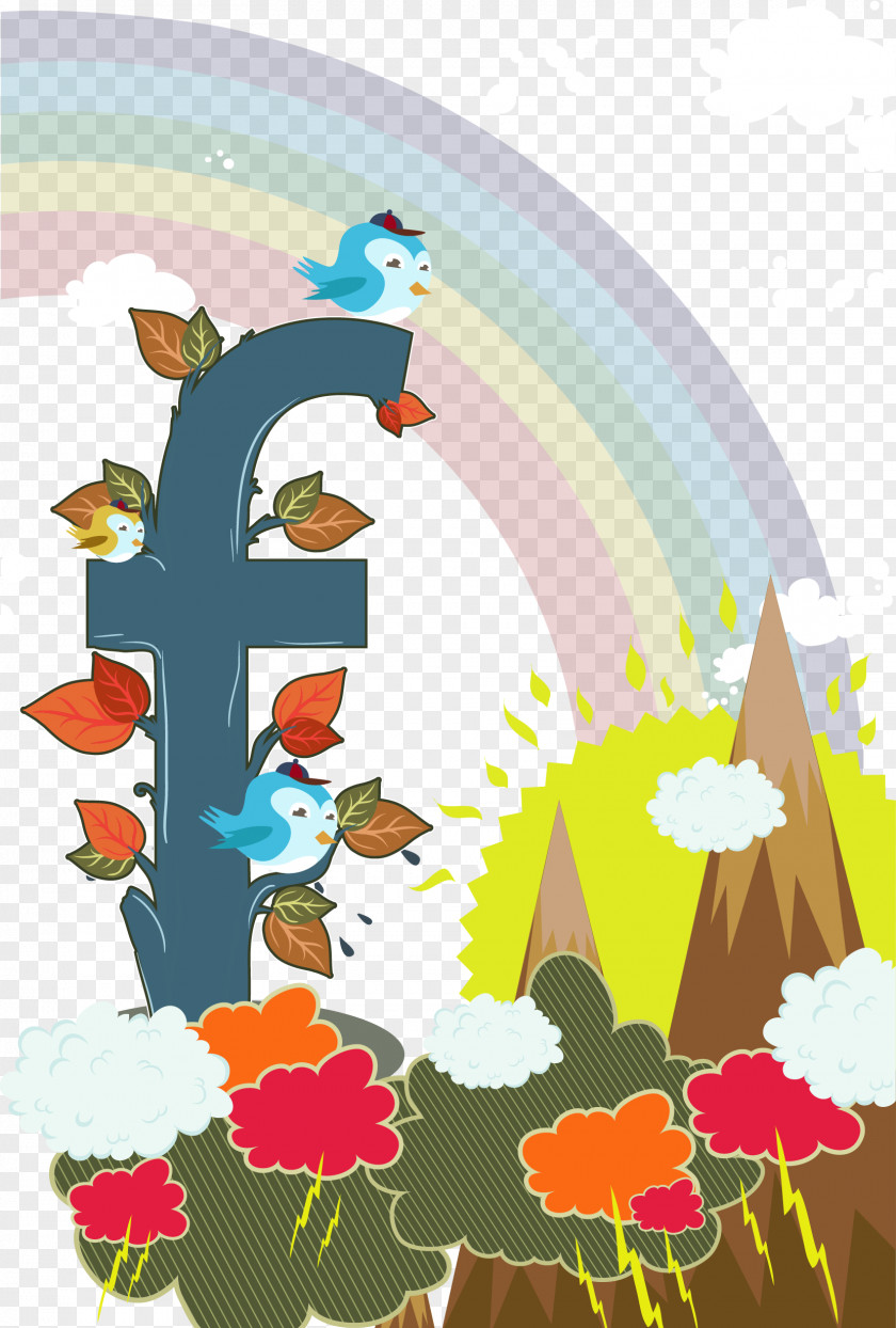 Colorful Leaves Bird Letter PNG