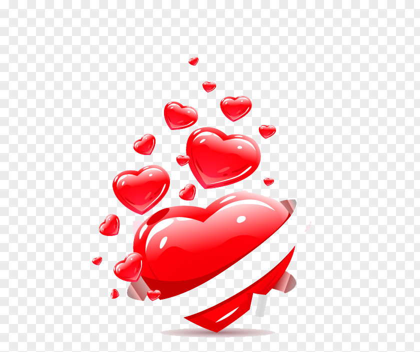 Red 3d Love Heart Euclidean Vector Ribbon Clip Art PNG