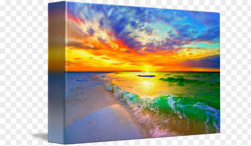 Beach Sunset Shore Painting Eszra Canvas Gallery Wrap PNG