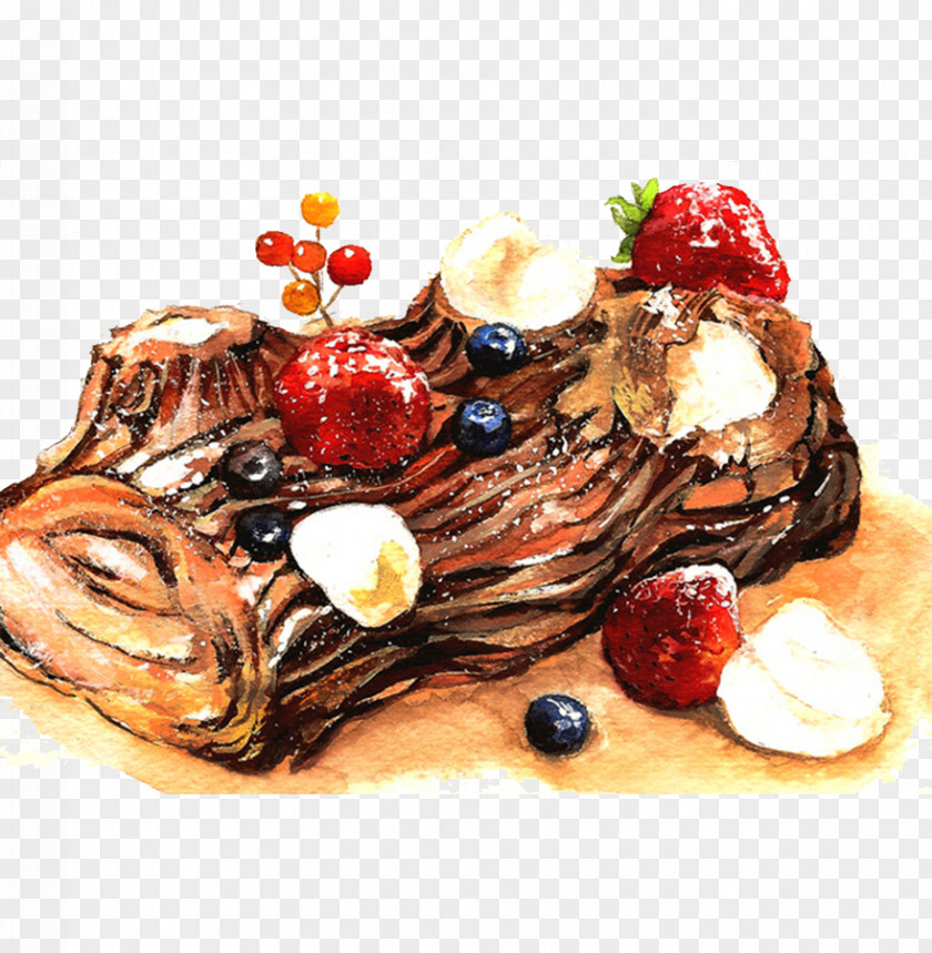 Creative Cakes Watercolor Yule Log Cake Dessert Cream PNG