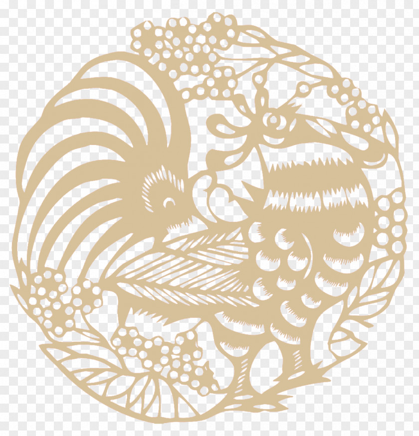Rooster Silhouette Pattern Chicken Papercutting Chinese Zodiac New Year PNG