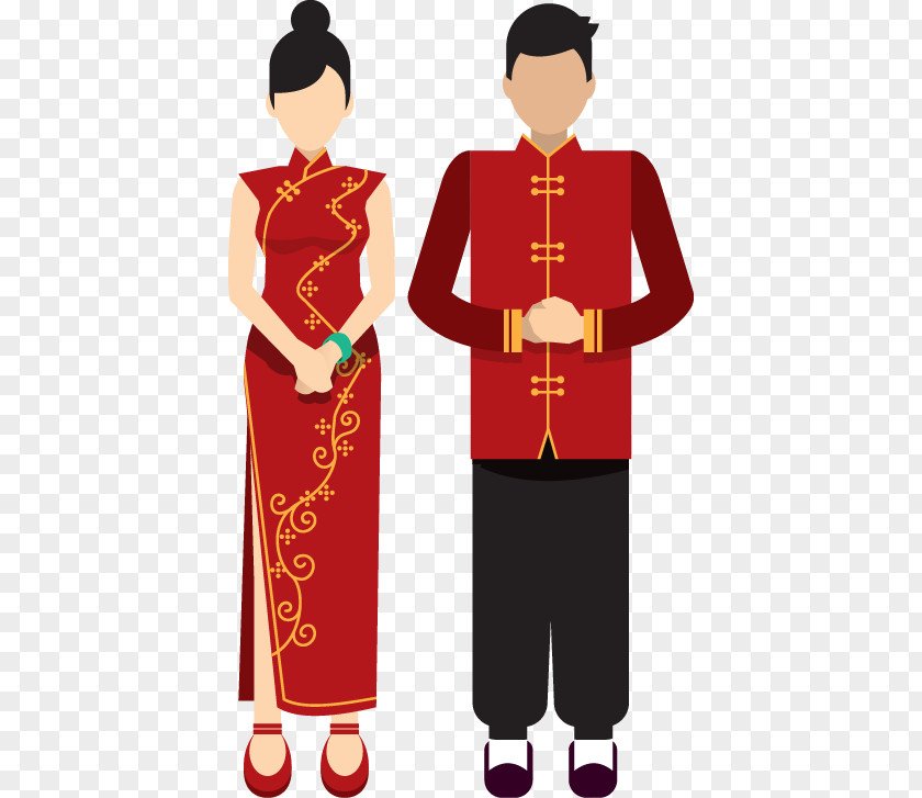 Cartoon Style Flat Chinese New Year Bride And Groom China Landmark Icon PNG