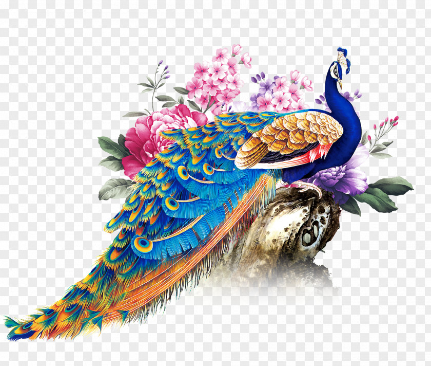 Phoenix Wear Peony Peafowl Paper PNG