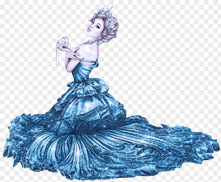 Costume Design Blue Aqua Dress Figurine PNG