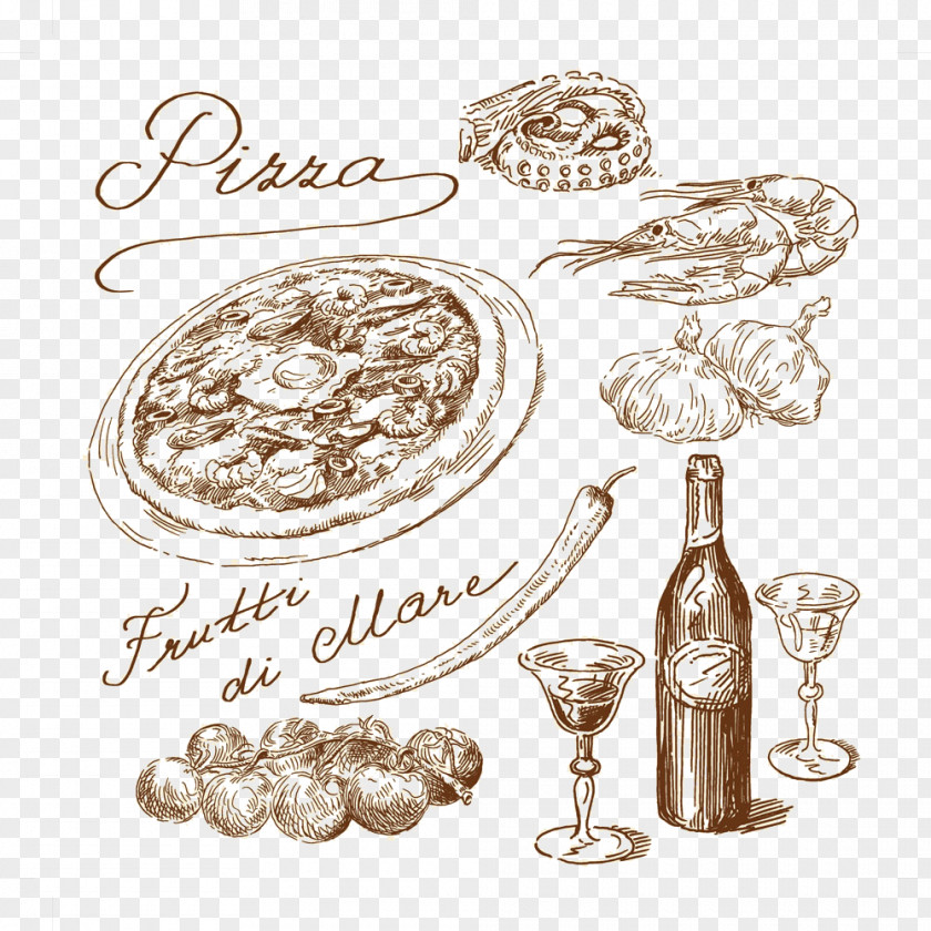 Creative Vegetable Wine Italian Cuisine Pizza Global Drawing PNG