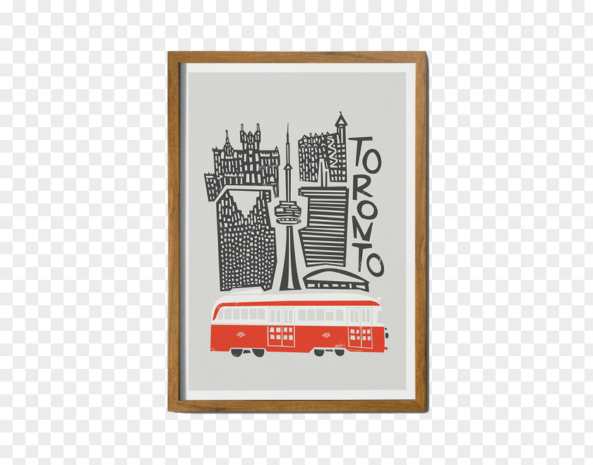Decorated City Toronto Tram Cityscape Printmaking Poster PNG