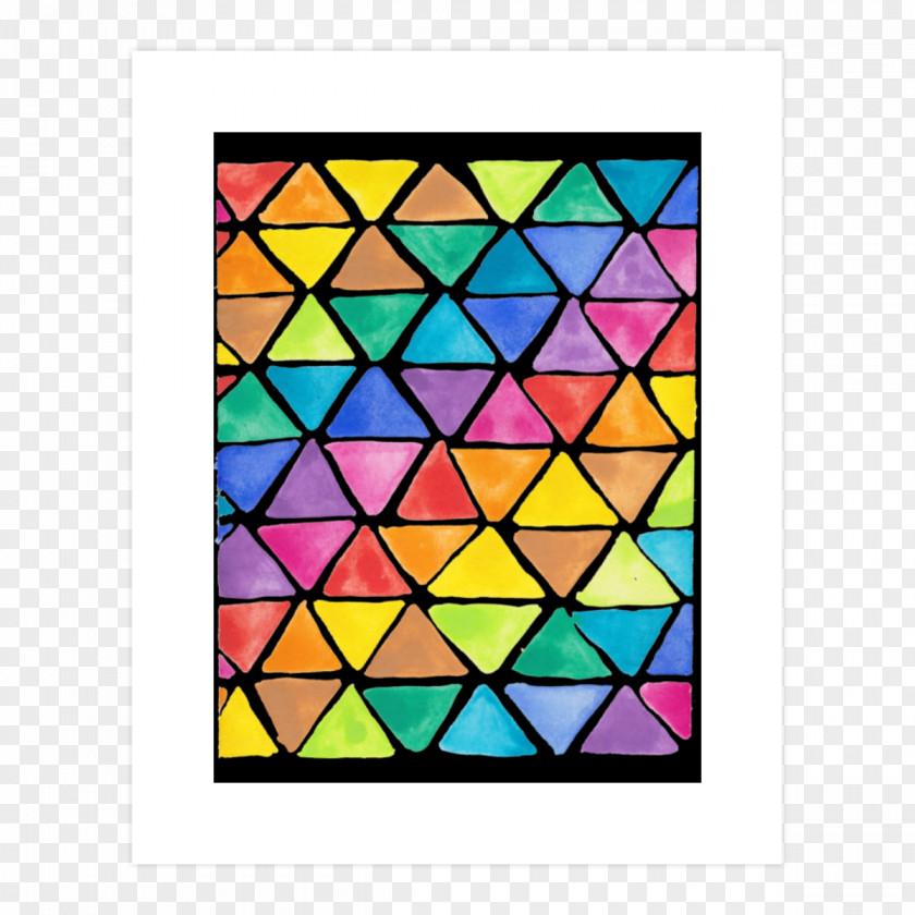 Neon Triangle Stained Glass Art Symmetry Line Pattern PNG