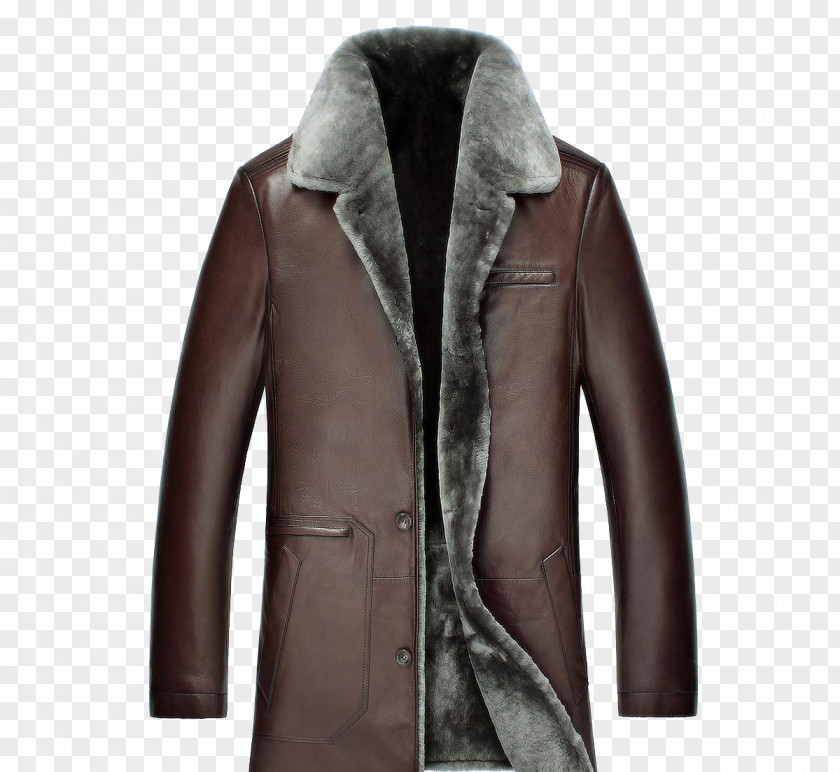 Plush Long Leather Jacket Clothing PNG