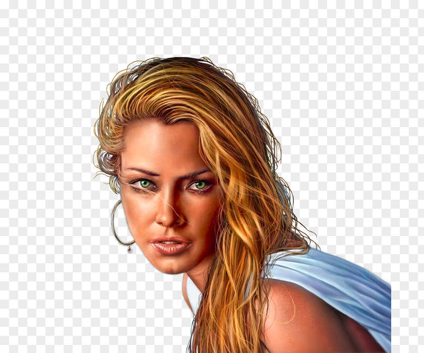 Woman Blond Feathered Hair .de Coloring PNG
