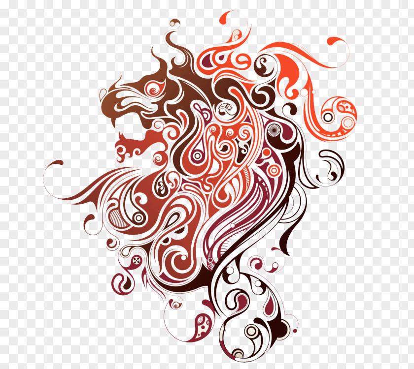 Abstract Dragon Lion Drawing Illustration PNG