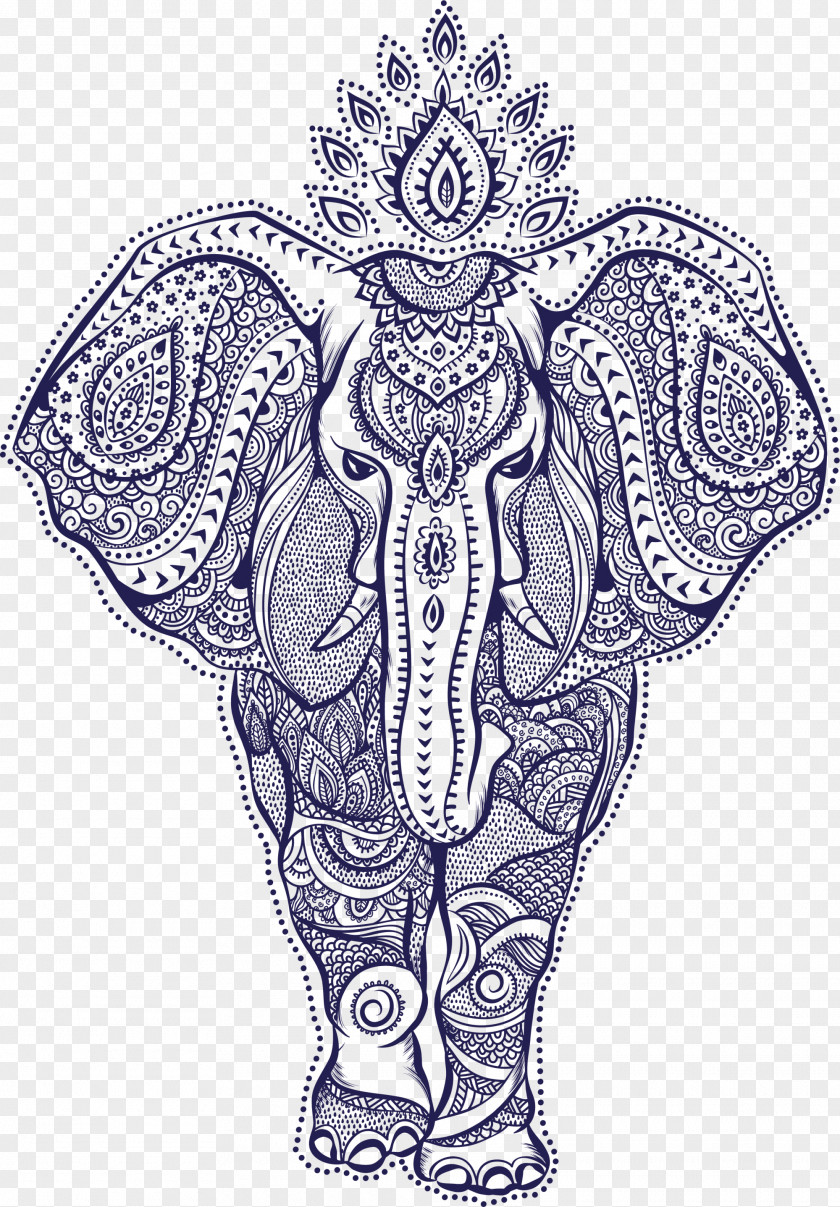 Blue Line Elephant Indian Illustration PNG