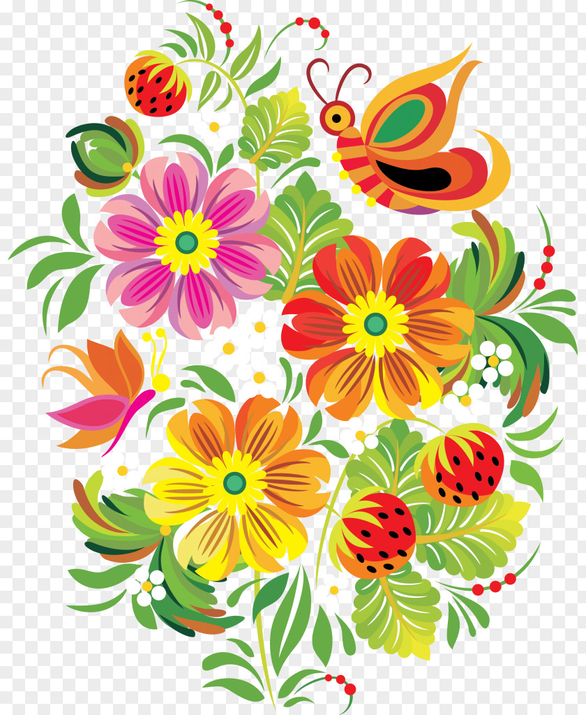Folk Cut Flowers Ornament Floral Design Pattern PNG