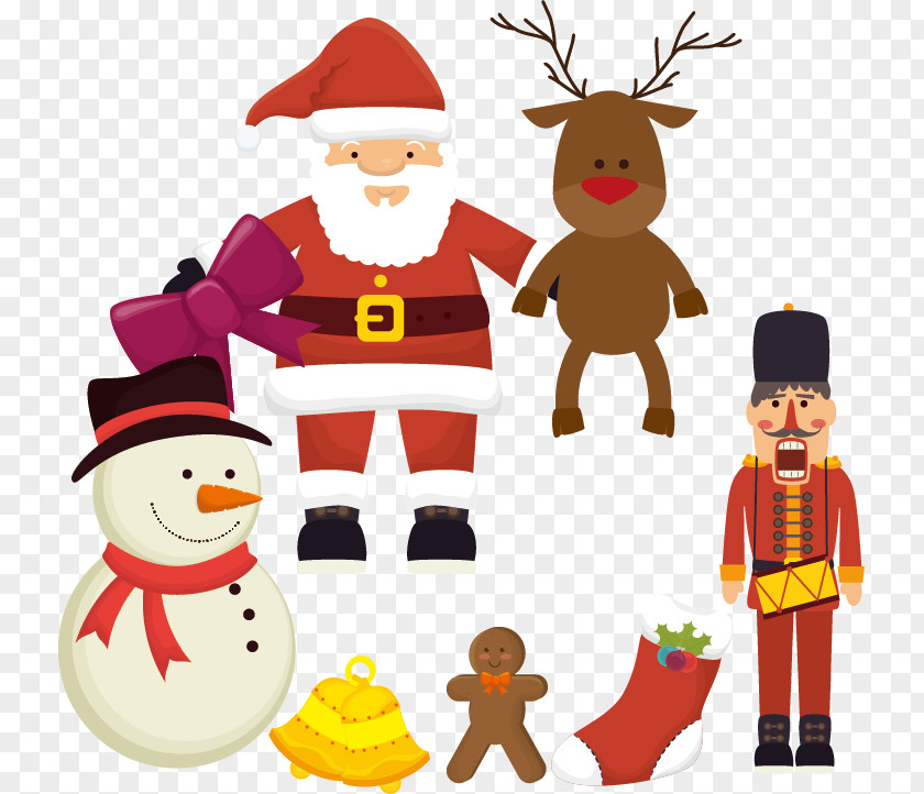 Vector Christmas Items Santa Claus Reindeer Snowman PNG