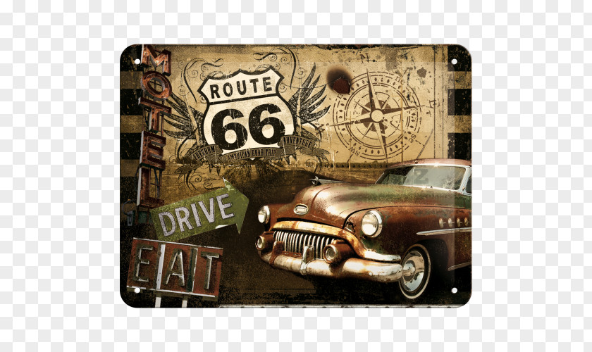 Car U.S. Route 66 Nostalgia Metal Retro Style PNG