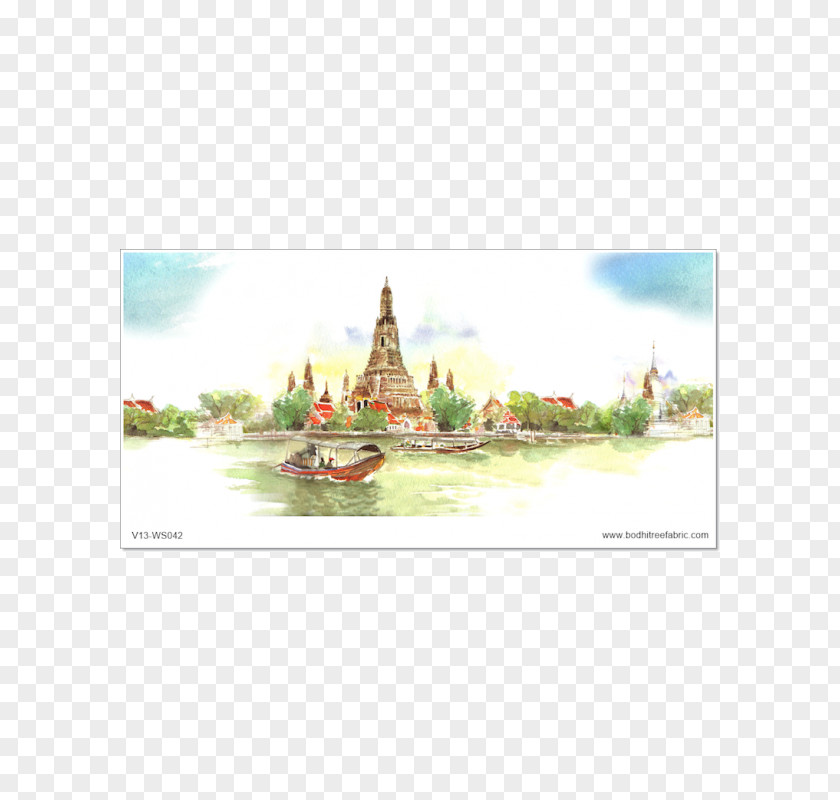 Wat Arun Temple Thai Art Watercolor Painting PNG