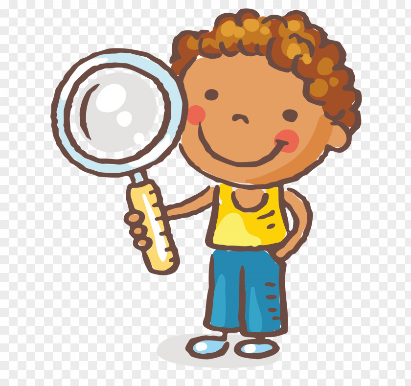 Take The Magnifying Glass Of Little Boy Vector Child Clip Art PNG