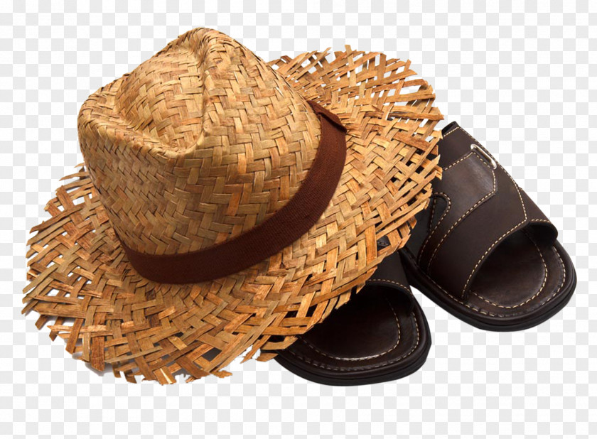Straw Hat And Sandals Slipper Sandal Stock Photography PNG