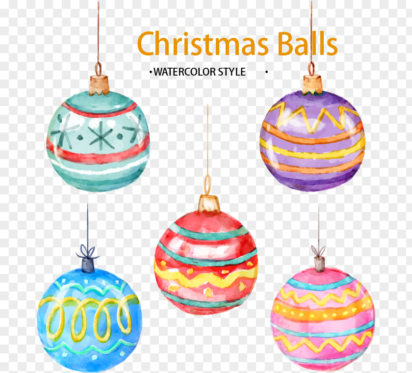 Christmas Balls Five Ornament Watercolor Painting Ball PNG