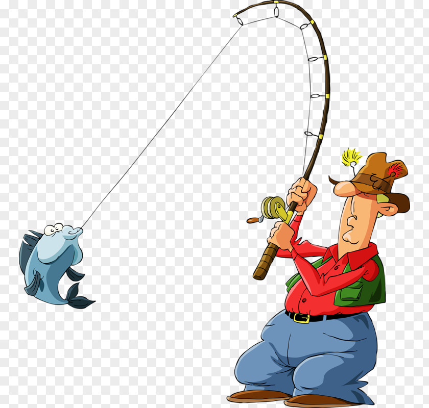 Fishing Red Clothes Rod Material Fisherman Cartoon Illustration PNG