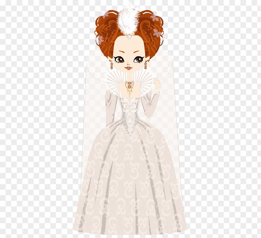 Virgin Mary Queen Wedding Dress Brown Hair Bride Illustration PNG