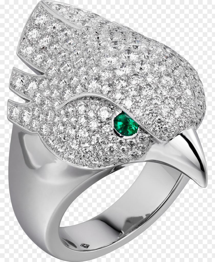 Emerald Bird Ring Diamond Gold PNG