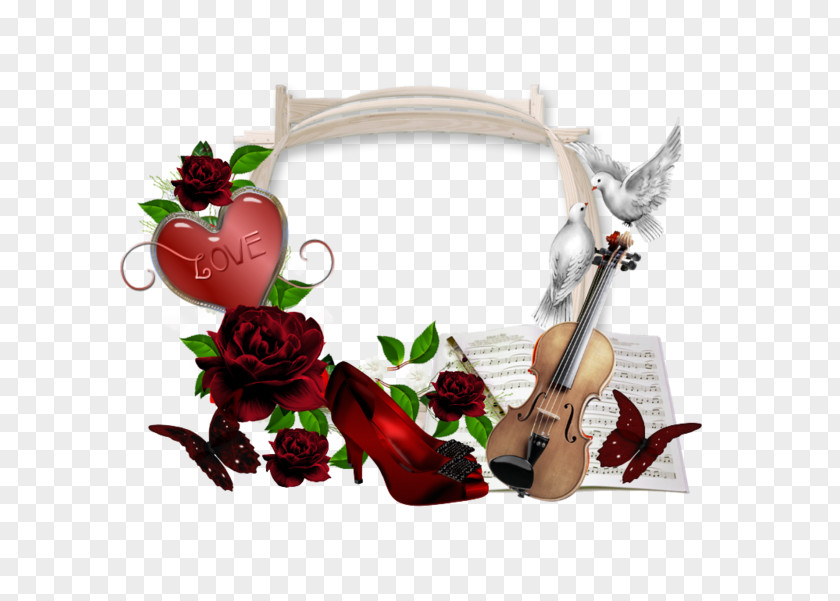 Dark Red Roses Violin Tablature Border Picture Frame PNG