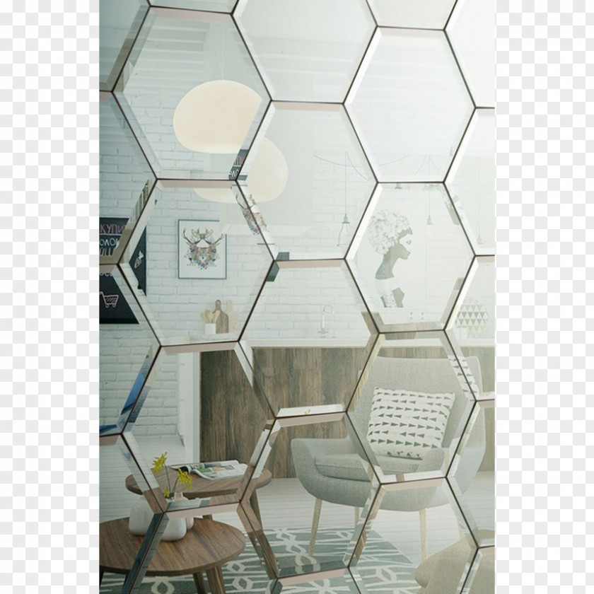 Hexagonal Box Tile Mirror Hexagon Glass Wall PNG