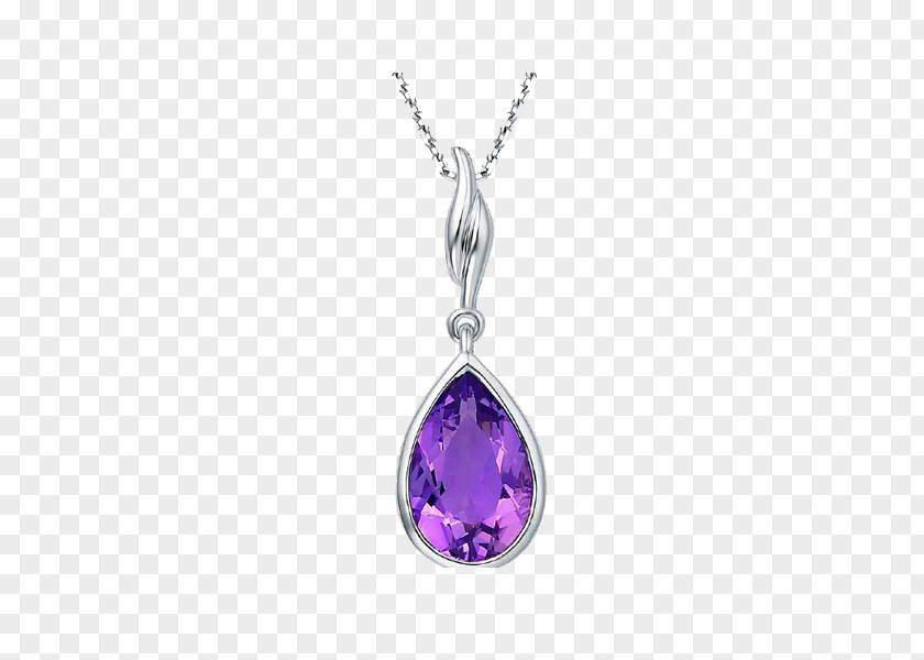 Chow Tai Fook Inlaid Silver Crystal Pendant Amethyst Necklace Gold Jewellery PNG