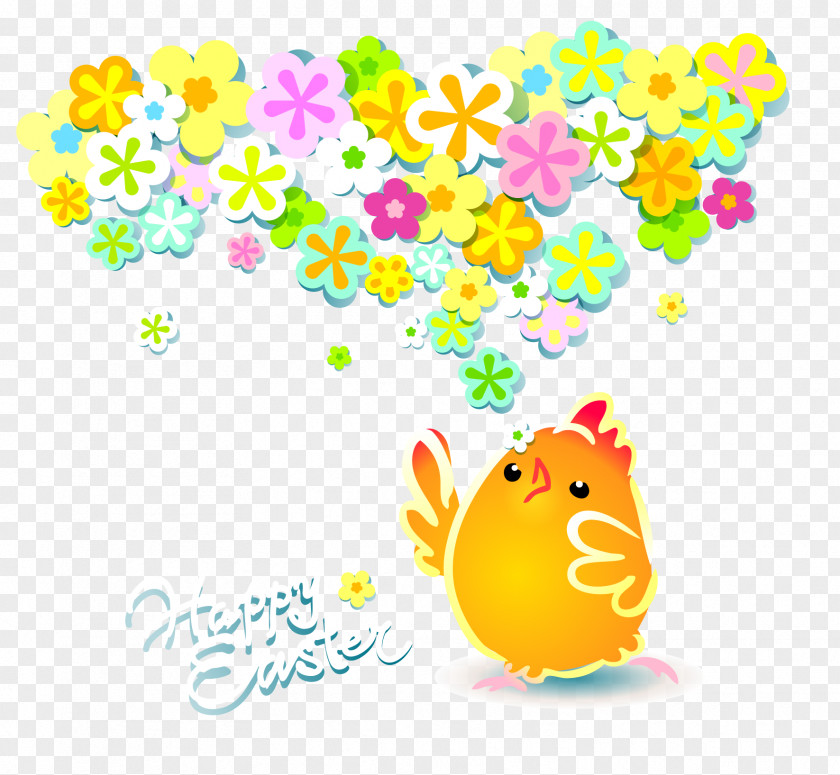 Easter Chick Vector Material Flower Wreath Euclidean Illustration PNG