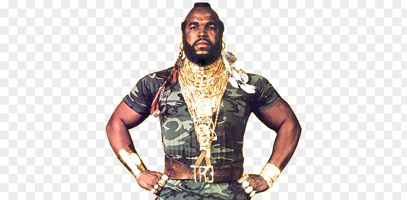 Mr T Standing PNG Standing, man wearing black, green, and white camouflage shirt clipart PNG