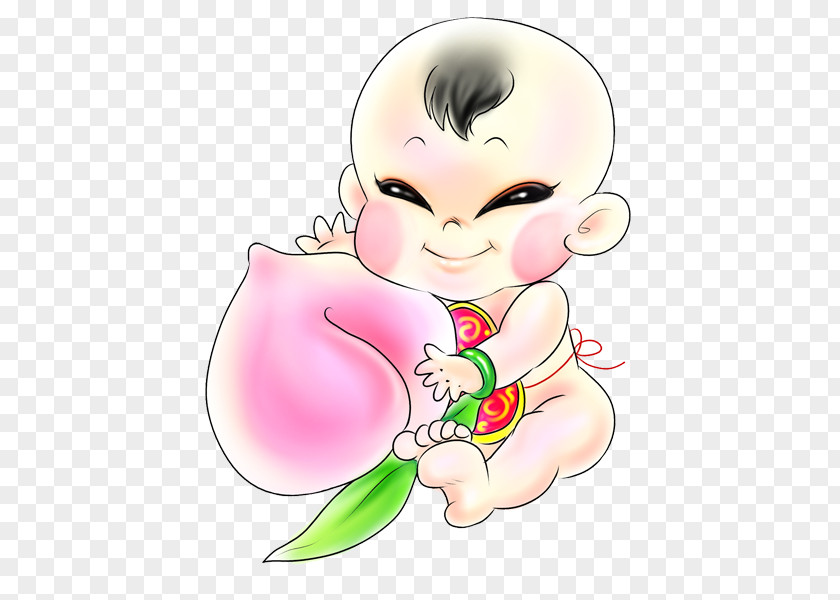 Child Holding A Large Peach Longevity Papercutting PNG