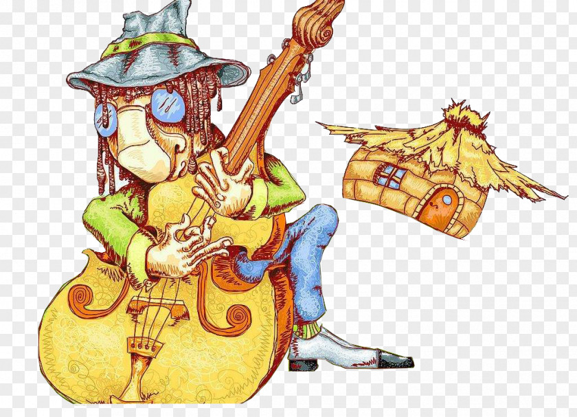 Guitar Player Drawing Double Bass Musical Instrument Illustration PNG