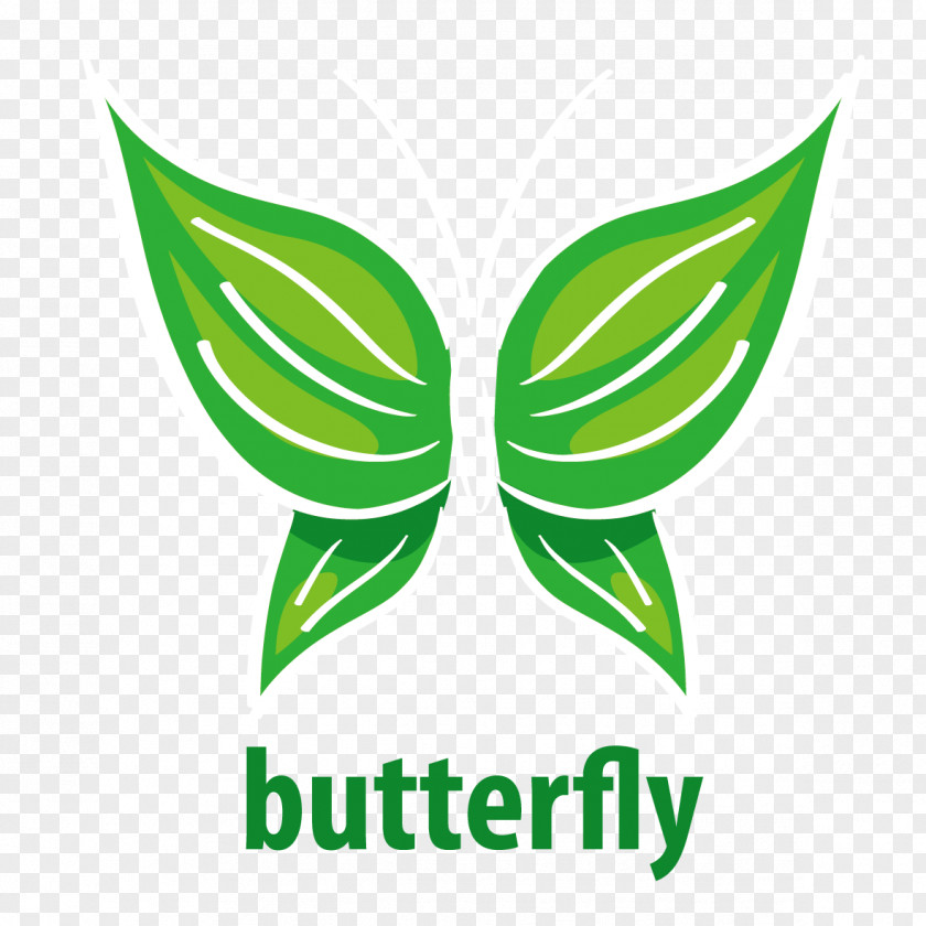 Green Hand Painted Butterfly Logo Illustration PNG