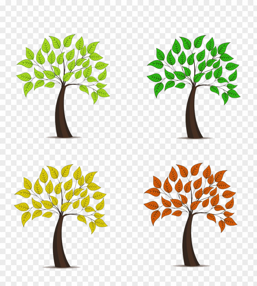 Spring And Summer Autumn Winter Cartoon Trees HighDefinition Deduction Material Tree Photography Illustration PNG