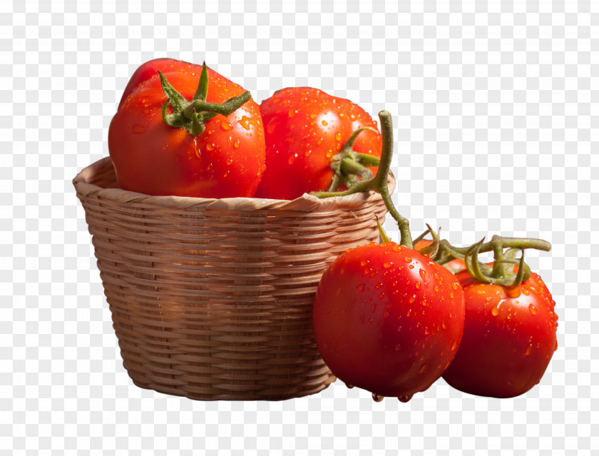 Bamboo Basket Of Tomatoes Cherry Tomato Vegetarian Cuisine Vegetable Food Supermarket PNG