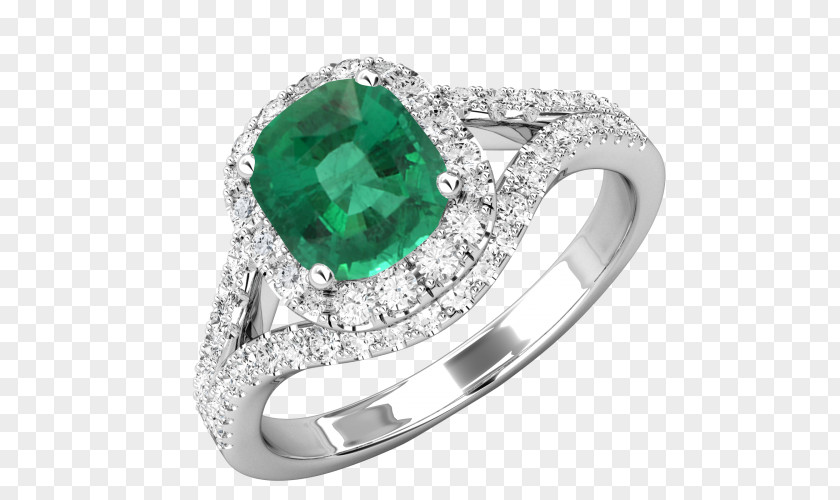 Emerald Diamond Ring Gemstone Gold PNG