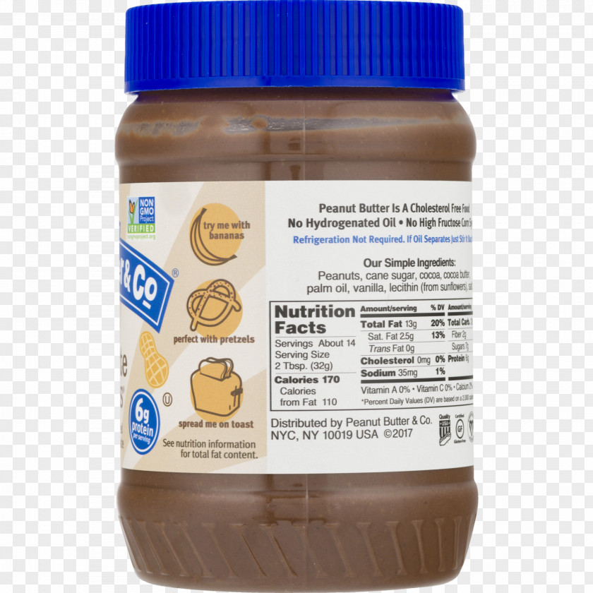 Peanut Butter Splash & Co. Bonbon White Chocolate Nutrition Facts Label PNG